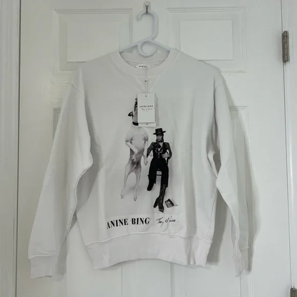 ANINE BING Ramona Sweatshirt AB x TO B White Pullover - Picture 10 of 14